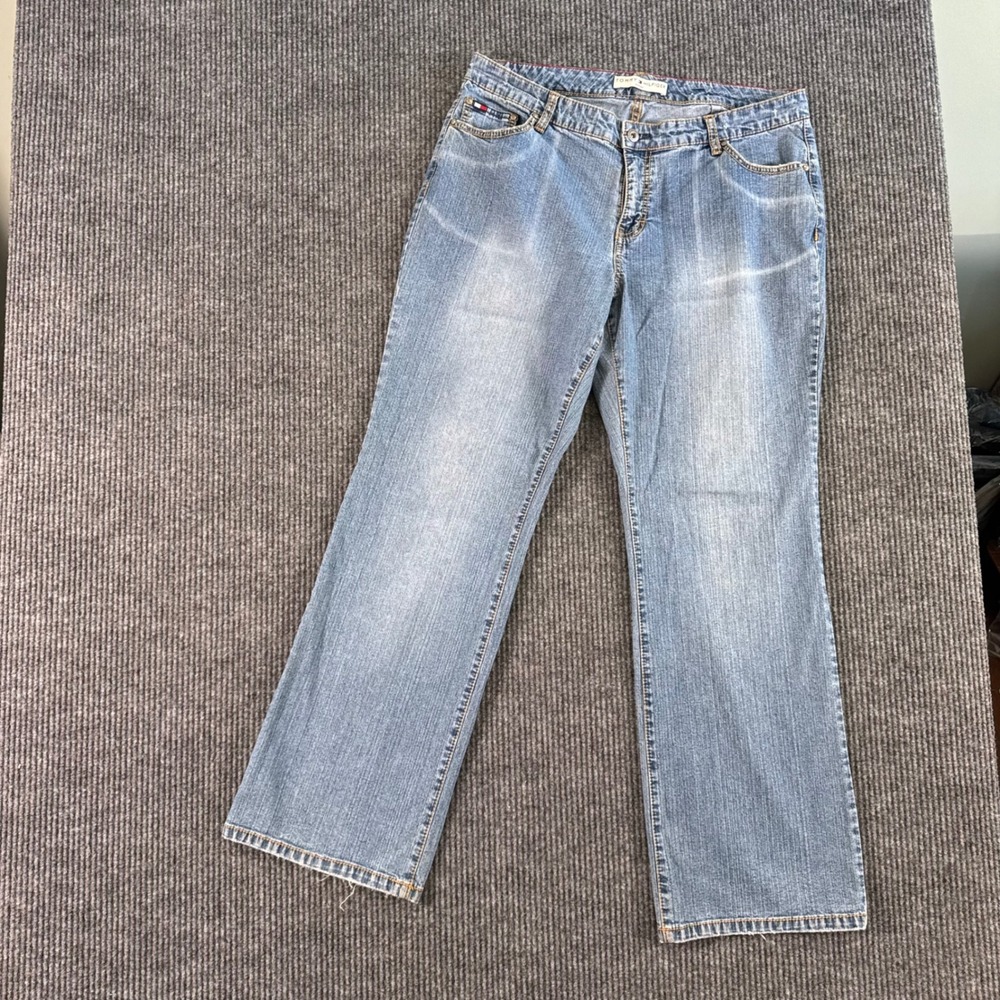 VTG Y2K Tommy Hilfiger Jeans Womens 16 Light Wash Denim Logo Bootcut Retro - Picture 2 of 11